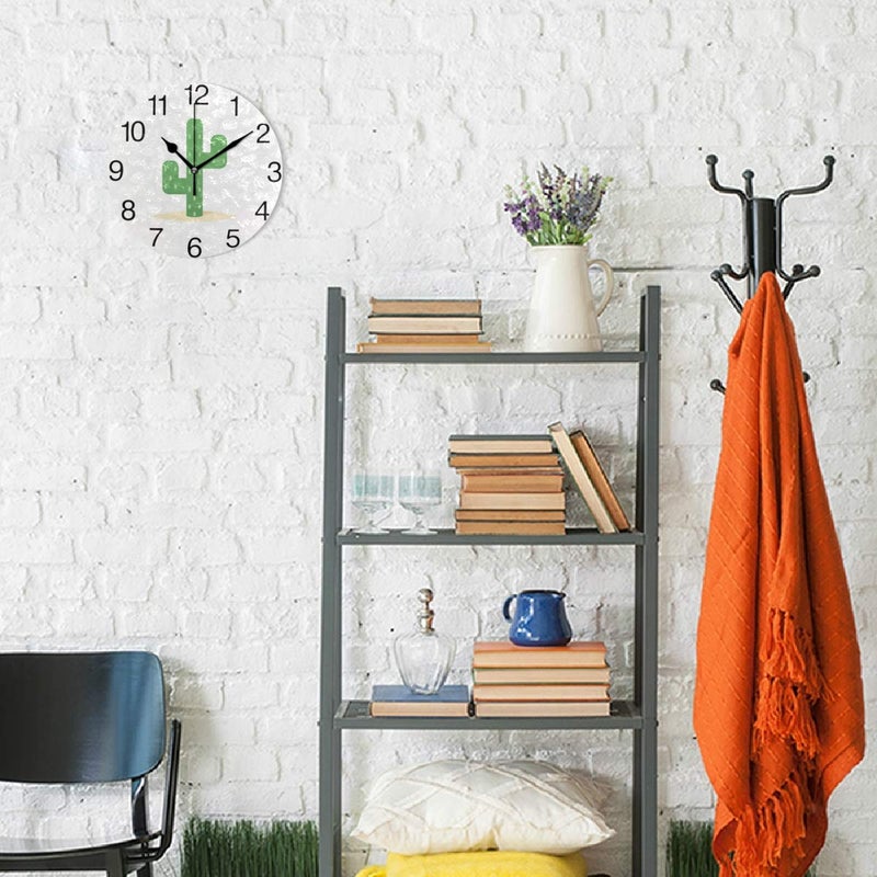 senya Desert Cactus Round Wall Clock, Silent Non Ticking Oil Painting Decorative for Home Office School Clock Art - Image 4